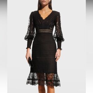 Tadashi Shoji Black floral lace V-neck dress